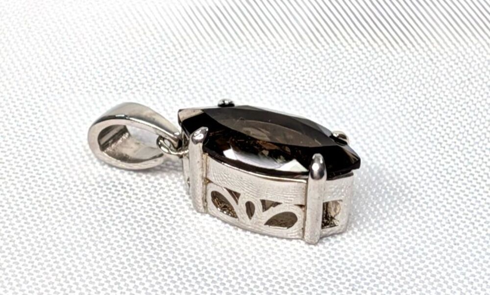 Smoky Quartz Marquise Shaped Pendant - Sterling Silver, Brown